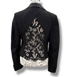 Karen Millen Size 8 Black Lace Detail Tailored Cropped Blazer Jacket